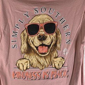 Simply Southern T-Shirt Golden Retriever Women's M Pink Cotton Graphic Crew 8032